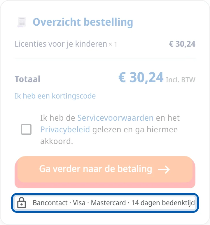 De betaalmethodes onder de knop in het overzicht van de bestelling