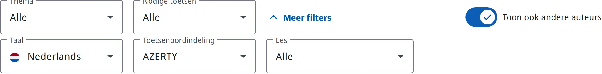 De filterbalk met de extra filters open
