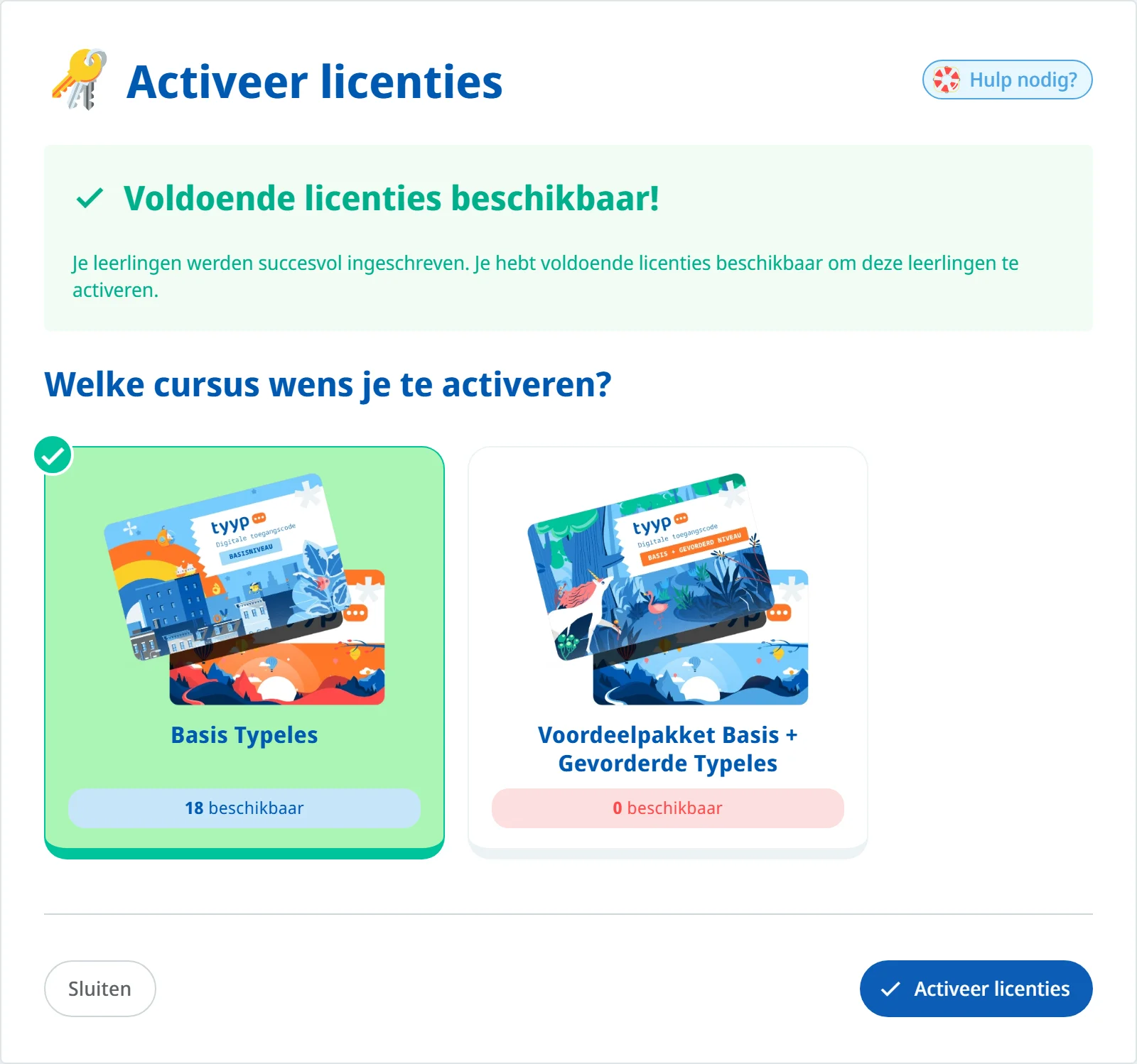 De stap "Activeer licenties" met het besteloverzicht