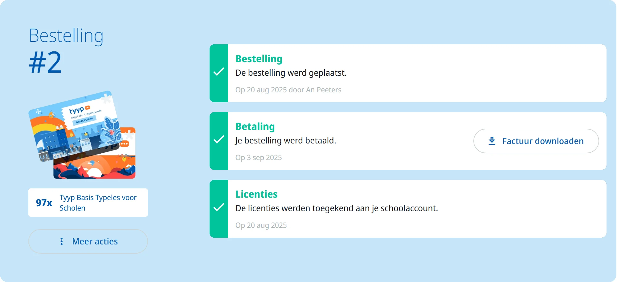 De stappenlijst van een lopende bestelling